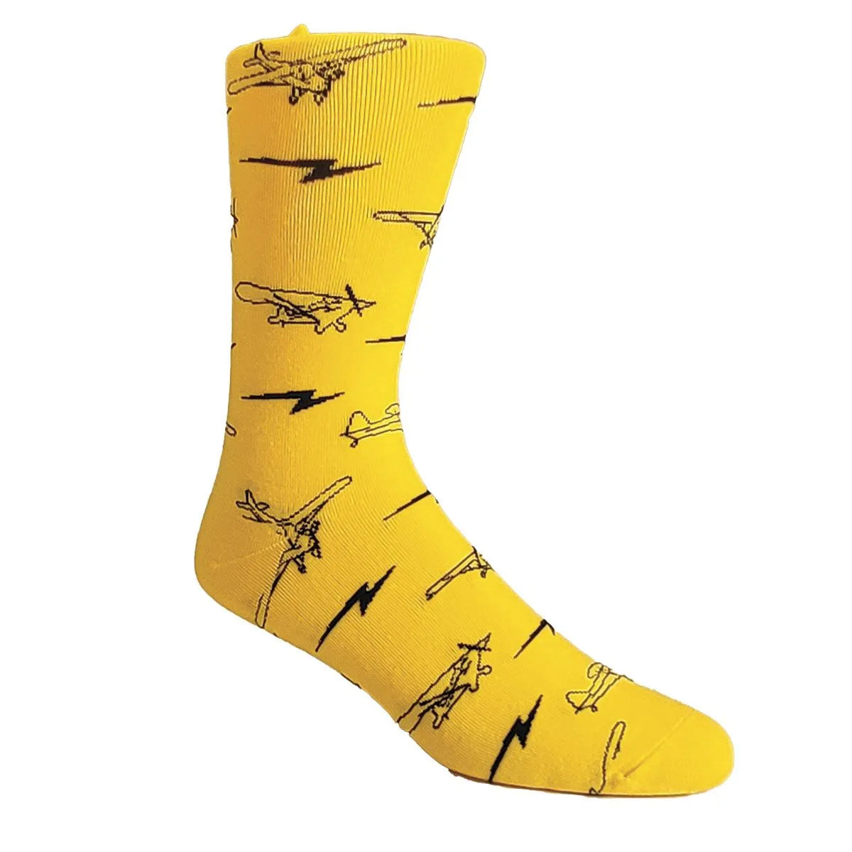 Yellow socks with airplanes J-3 cub